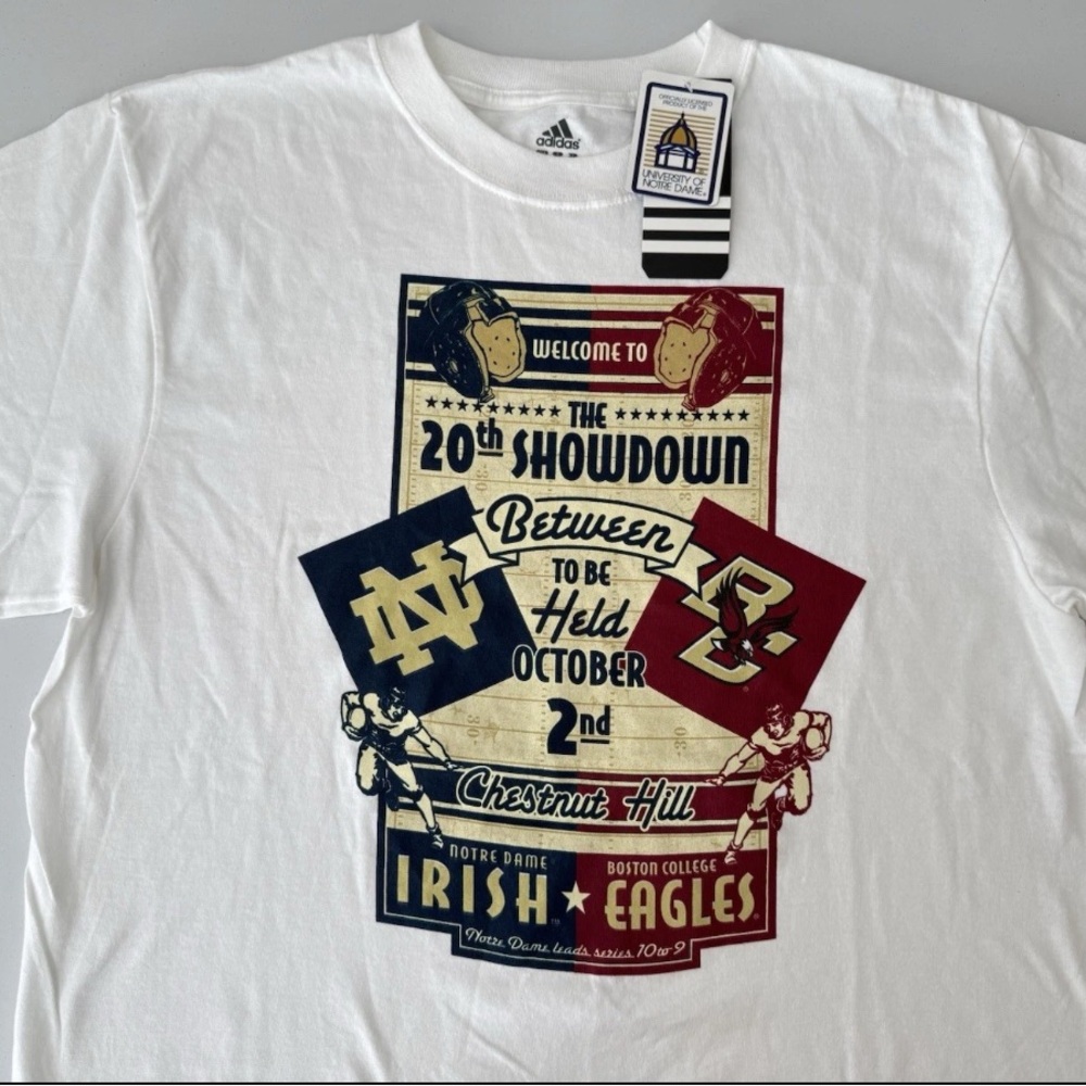 2010 Notre Dame vs Boston College Football Adidas Men's White Graphic Tee Large